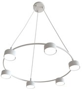 Lampadario Moderno 6 Luci Starlit In Acciaio Bianco Ad Anello E Cilindri