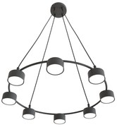 Lampadario Moderno 8 Luci Starlit In Acciaio Nero Ad Anello E Cilindri