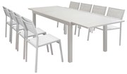 DEXTER - set tavolo in alluminio cm 160/240 x 90 x 75 h con 8 sedie Aulus