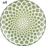 Set 4 piatti piani geometria fiori verde porcellana Hanami