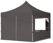 TOOLPORT 3x3m gazebo pieghevole con laterali (finestre panoramiche), ECONOMY alluminio, grigio scuro - (59006)