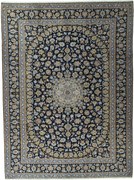 Kashan Tappeto 380x280 Blu (Iran) Annodato A Mano