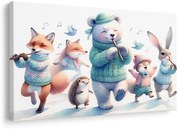 Quadro su tela – Parata musicale di animali nel paesaggio invernale