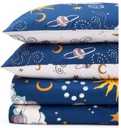 Set copripiumino e federa bianco e blu in cotone per letto matrimoniale 200x200 cm Disco Space – Their Nibs