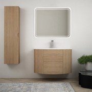 Mobile bagno sospeso Rovere tabacco 90 cm tondo con specchio led e colonna da 140 cm