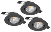 Faretto Ad Incasso Moderno Saliceto In Alluminio Nero 3 Luci Led 6W 2700K