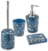 Set accessori da appoggio 4 pezzi Antille azzurro Dispenser Bicchiere Porta sapone e Scopino