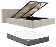 Letto con contenitore 160 x 200 cm Tessuto bouclette Beige + Materasso  - TIMANO di PASCAL MORABITO