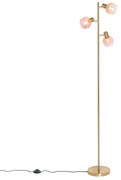 Lampada da terra Art Déco oro con vetro rosa 3 luci - Vidro