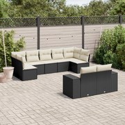 Set divani da giardino 9 pz con cuscini nero in polyrattan