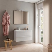 Mobile sottolavabo e lavabo Linea bianco opaco in truciolare L 90 x H 55 x P 46 cm 1 vasca 4 cassetti