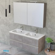 Mobile Bagno Sospeso "Unit Four" Da 120 Cm Composto Da Due 4 Cassetti e Doppia Vasca Cemento Grigio Lavainitura