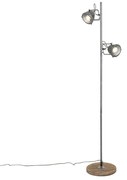 Lampada da terra industriale in acciaio con legno 2 luci - Emado