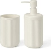 Set accessori bagno 2 pz con dispenser e portaspazzolino bianco crema cannettato Arizona