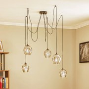 EMIBIG LIGHTING Lampada a sospensione Starla decentrata a 5 luci, vetro grafite