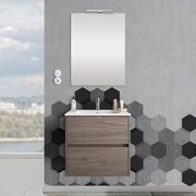 Mobile sospeso 70 cm Mavi 2 cassetti rovere corteccia con lavabo e specchio