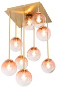 Lampadario Art Déco oro con vetro rosa 9 luci - Athenas