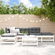 Set divani da giardino 6pz con cuscini in legno massello bianco