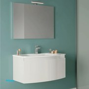 Mobile Bagno Sospeso "Giulia" Da 80 Cm Composto Da Due Ante Lavabo E Specchio Con Lampada Led Finitura Bianco Lucido