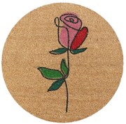 Zerbino rotondo in cocco naturale Ø60 cm con rosa stilizzata - Italo Round