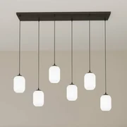 EMIBIG LIGHTING Lampada a sospensione Verdi, lunghezza 115 cm, nero/opal, vetro, a 6 luci.