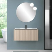 Mobile bagno sospeso 90 cm cappuccino cannettato con cassetto, specchio e lavabo Nara