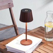 Lindby Lampada da tavolo LED Esali, marrone, scanalature, alluminio, 29cm