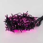 Catenaria Natalizia LED 15m, 8 GIOCHI DI LUCE, Cavo VERDE, IP44, Luce ROSA Colore Rosa 550 - 570 °K