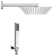 Set doccia cromato con braccio soffione rettangolare 25x15 e kit doccia