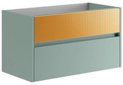 Mobile da bagno sotto lavabo Niwa verde timo frontale in vetro senape laccato opaco L 89.5 x H 50 x P 45.5 cm 2 cassetti, lavabo non incluso