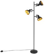 Lampada da terra industriale nera con oro 3 luci - Tommy
