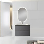 Mobile sottolavabo, lavabo e specchio Granada cenere in truciolare L 80 x H 54 x P 48 cm 1 vasca 2 cassetti