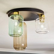 TK Lighting Plafoniera Marco Green, a 3 luci trasparente/verde/marrone