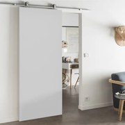 Porta scorrevole reversibile Smoke in legno grigio, L 92.5 x H 211.5 cm, con binario Loft Alluminio