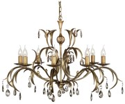 Lampadario Classico Lily Metallo Patina Di Bronzo Vetro 8 Luci E14