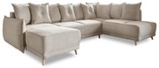 Divano letto angolare in velluto a coste beige (angolo destro a forma di U) Lazy Lukka - Miuform