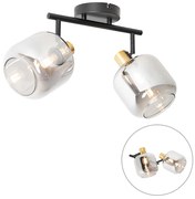 Faretto da soffitto nero con oro e vetro fumé 2 luci - Zuzanna