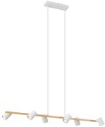 Lampada a sospensione smart in legno con rettangolo bianco a 6 luci con Wifi GU10 - Jeana Straight