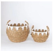 SET 2x Cestino di paglia beige/bianco 32x16,5x18/24x23,5x26 cm