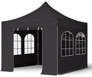 TOOLPORT 3x3m gazebo pieghevole con laterali (finestre), PREMIUM acciaio, nero - (600004)