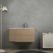 Mobile da bagno Rovere tabacco sospeso 60 cm Rio curvo asimmetrico con lavabo a destra