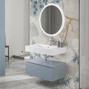 Mobile bagno sospeso 80 blu pastello con lavabo e specchio LED   Iside