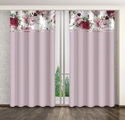 Semplice tenda viola chiaro con stampa di peonie rosa e bordeaux Larghezza: 160 cm | Lunghezza: 250 cm