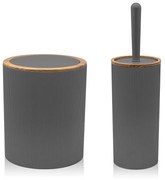 Set 2 pezzi Porta scopino e Pattumiera 5lt Grigio dettagli effetto legno Blob