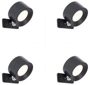 Set di 4 plafoniere e applique moderne nere con LED ricaricabile - Bright