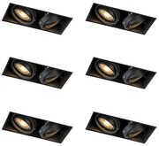 Set di 6 faretti da incasso neri GU10 orientabili senza cornice 2 luci - Oneon