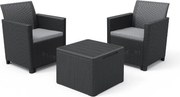 Set Tavolino e 2 Poltrone da Giardino Effetto Rattan Keter Claire Balcony Antracite...