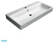 Lavabo Sospeso/Semincasso Da 120 Cm Con Foro In Ceramica Bianco Lucido