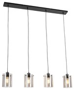 Lampada a sospensione intelligente nera con vetro fumé incl. 4 Wifi ST64 - Dome