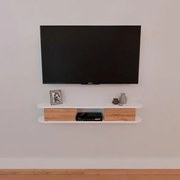 Mobile TV Sospeso 120x20x18 cm 2 Ante E Vano A Giorno Omega Bianco E Rovere